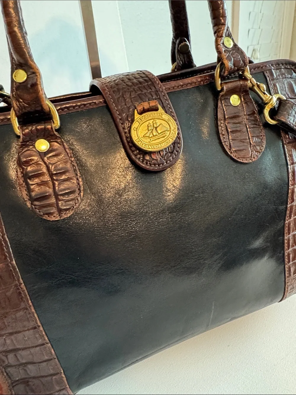 Vintage Brahmin Addison Croc Embossed Leather Satchel